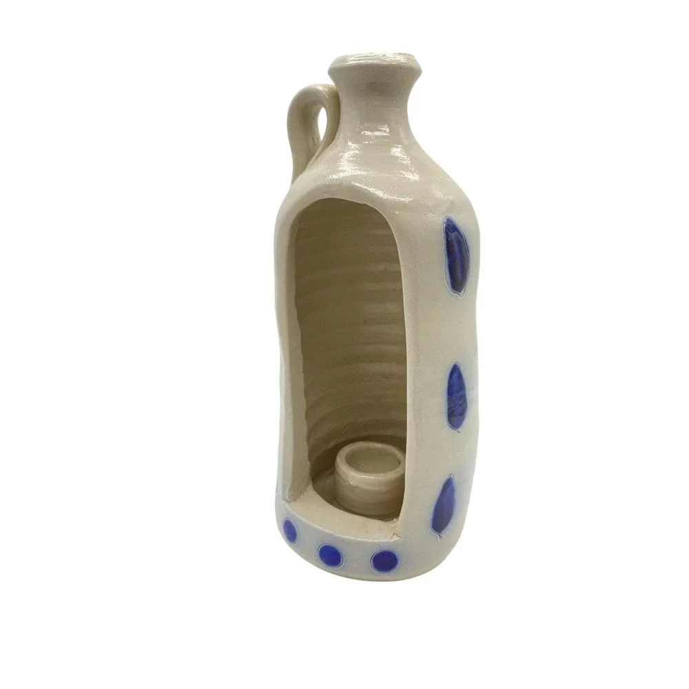 Williamsburg Pottery salt glaze Cobalt blue leaf pottery jug candle holder‎